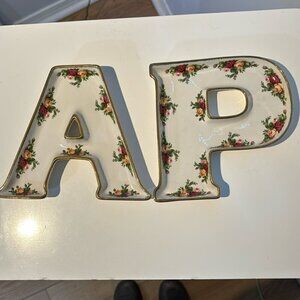 Royal Albert “old country roses” set of 2 letter dishes “A” “P”